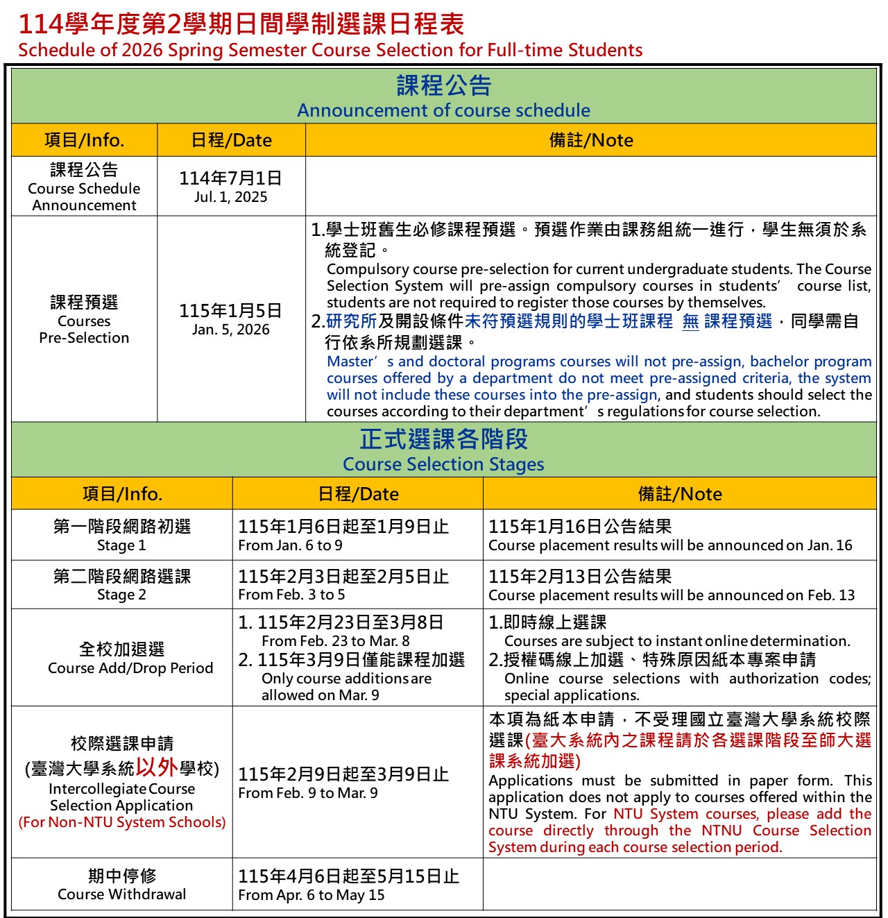 選課日程表(日間)中英並列版114-2